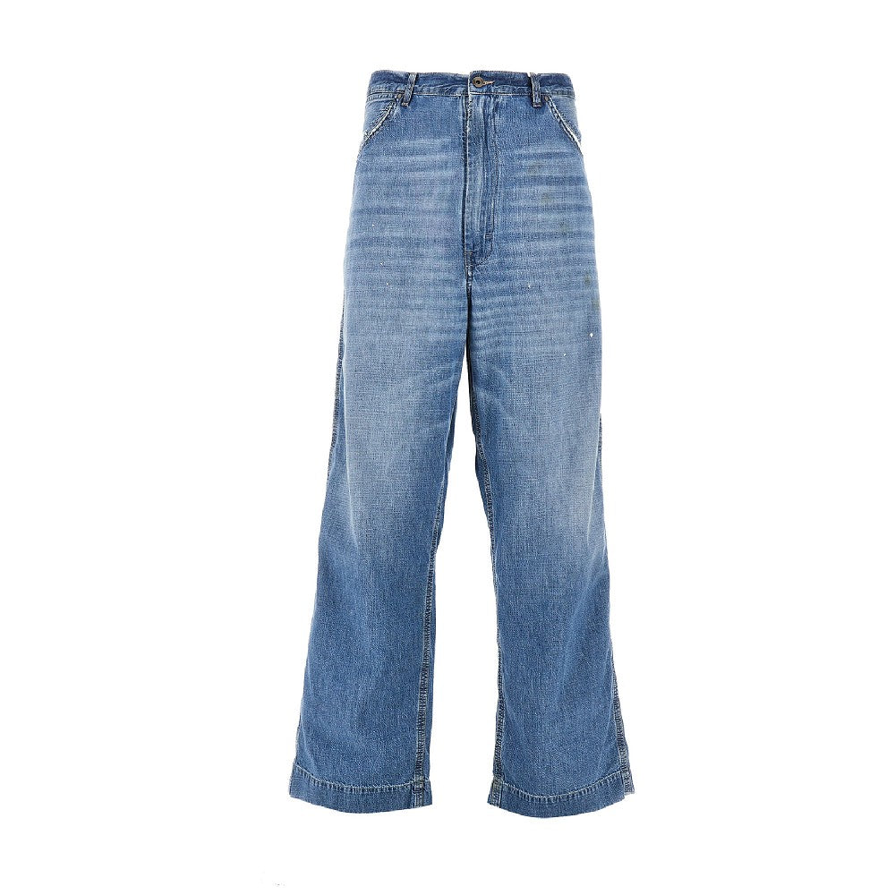 Washed denim wide leg jeans