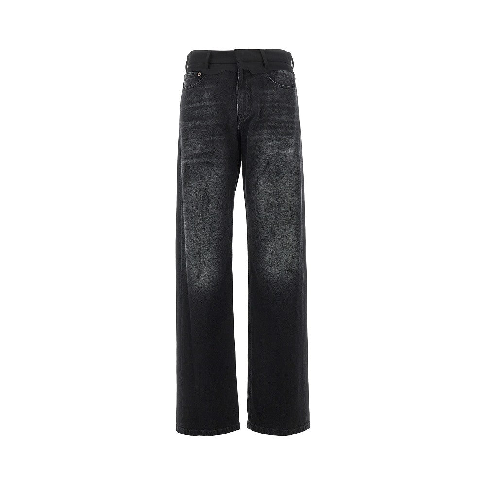 Jeans with waist tailored insert