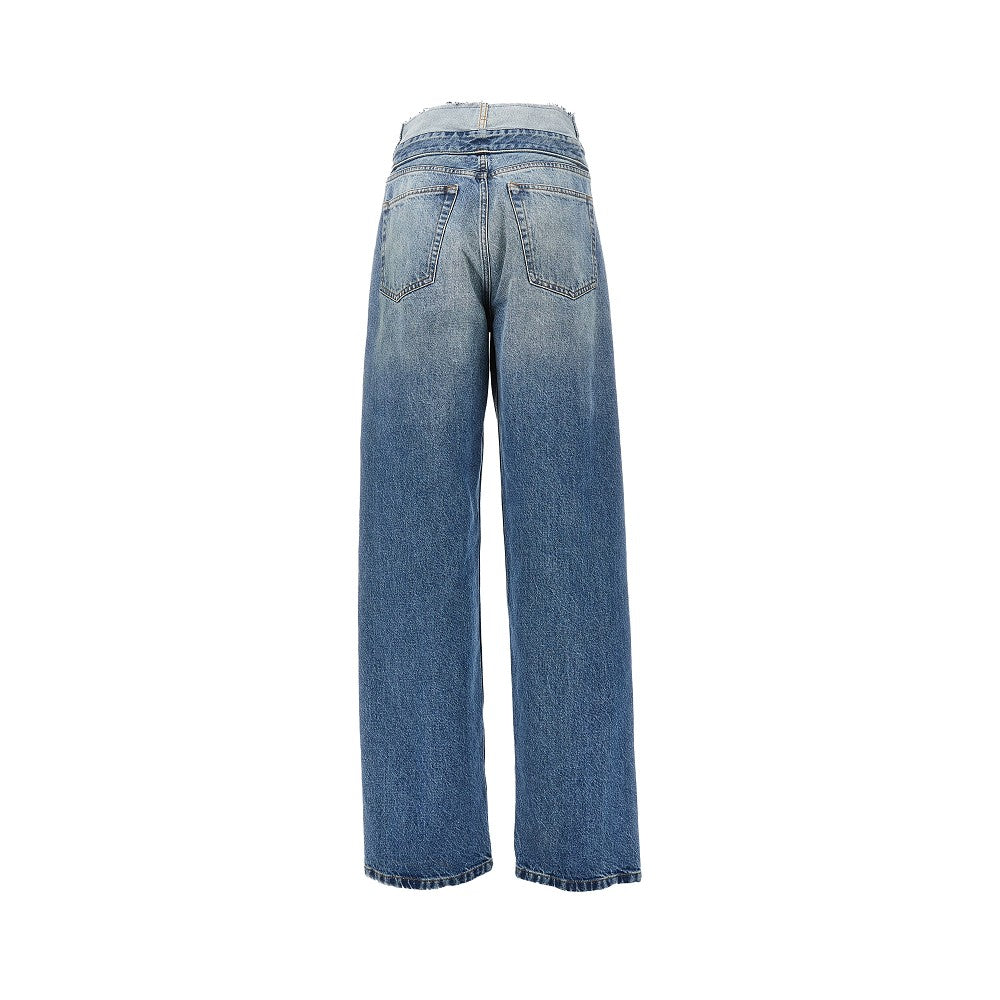 Jeans with turned-down waist effect