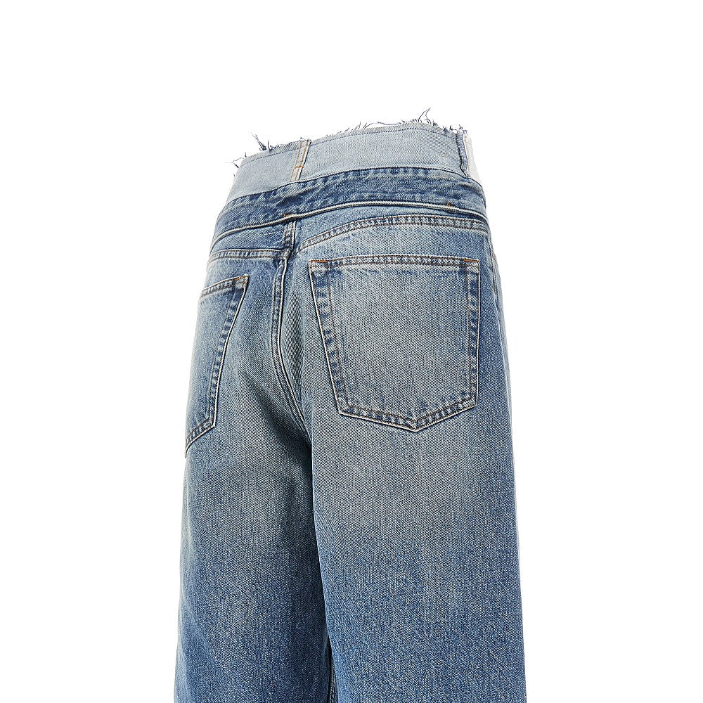 Jeans with turned-down waist effect