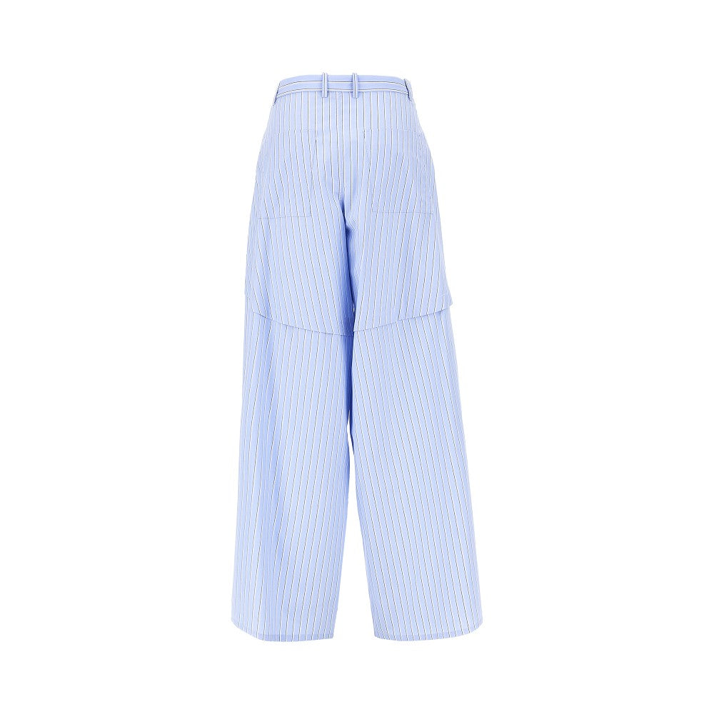 Striped poplin wide pants