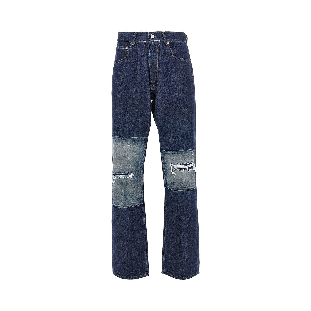 Distressed effect straight leg jeans