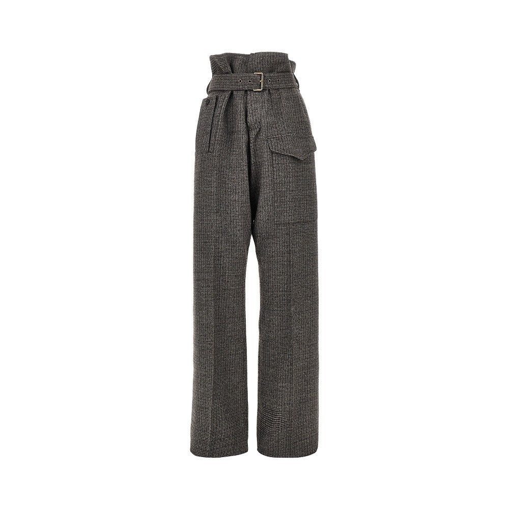 Check wool pants with belt