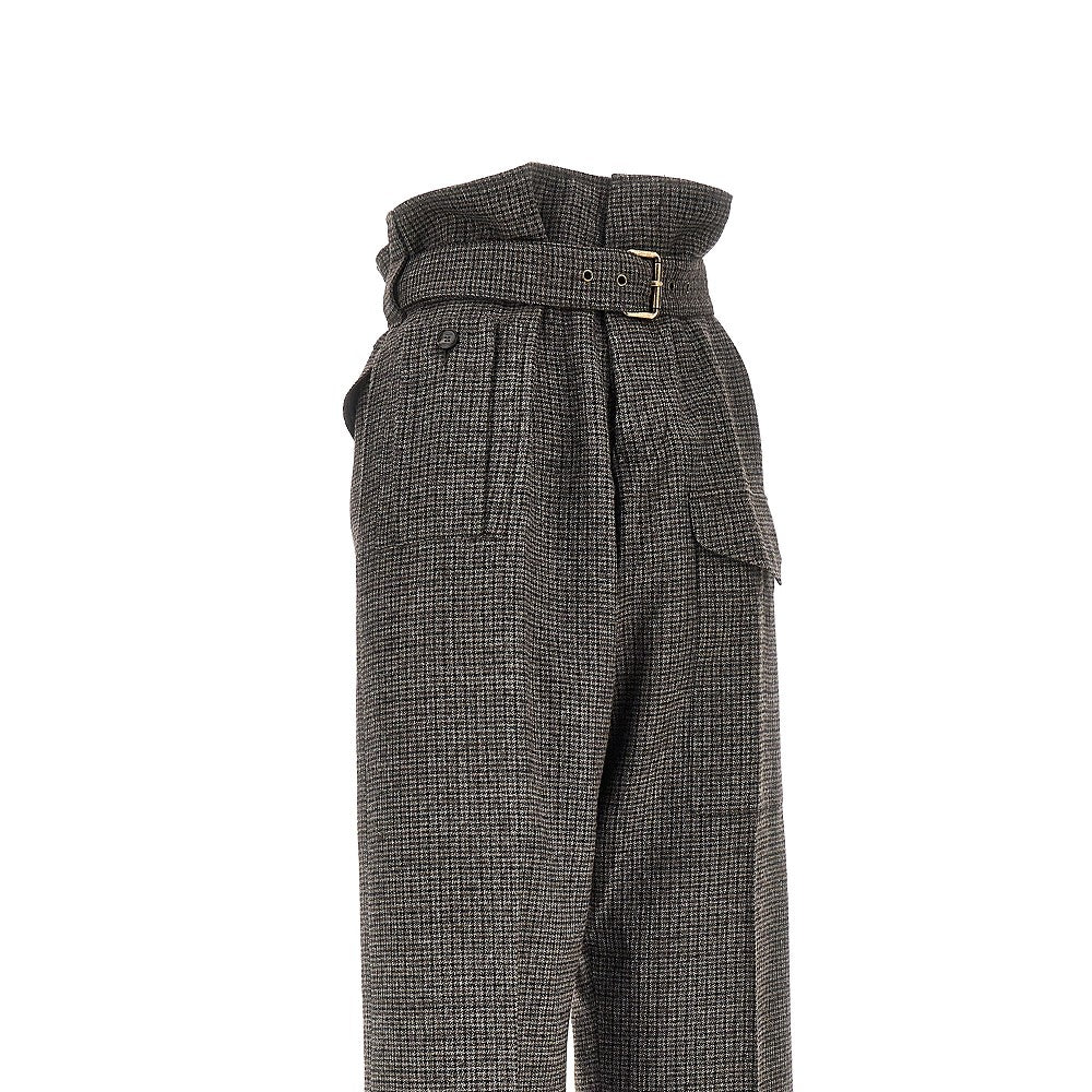 Check wool pants with belt