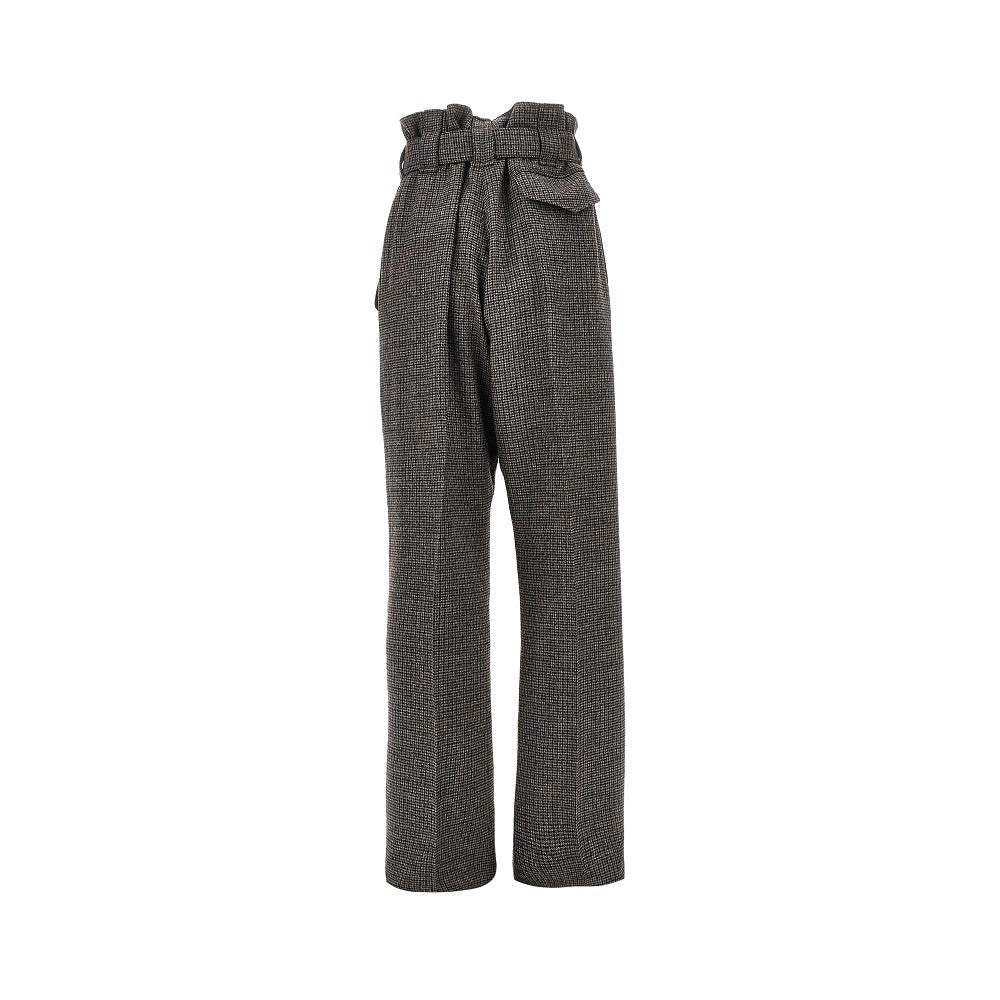 Check wool pants with belt