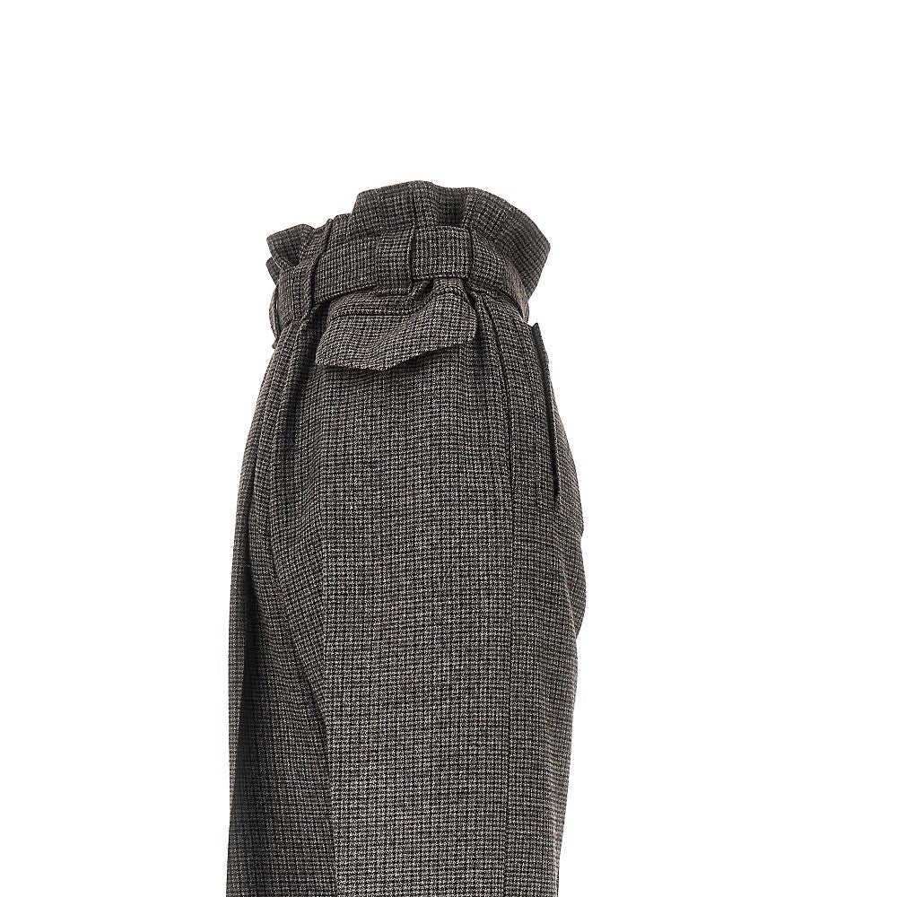 Check wool pants with belt