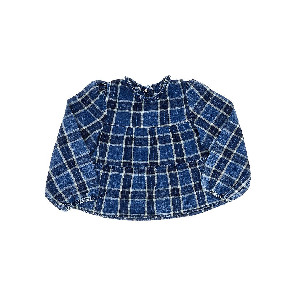 Faded denim blouse with Check motif