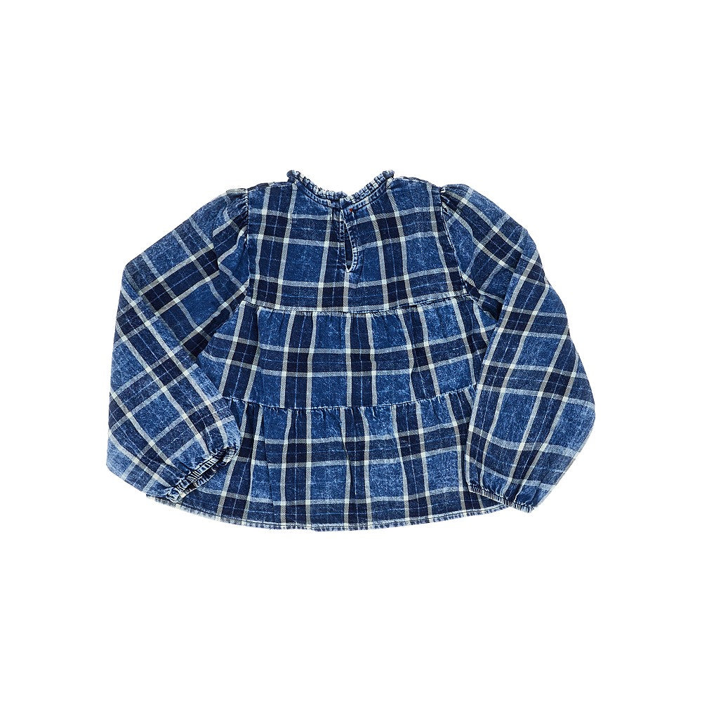 Faded denim blouse with Check motif