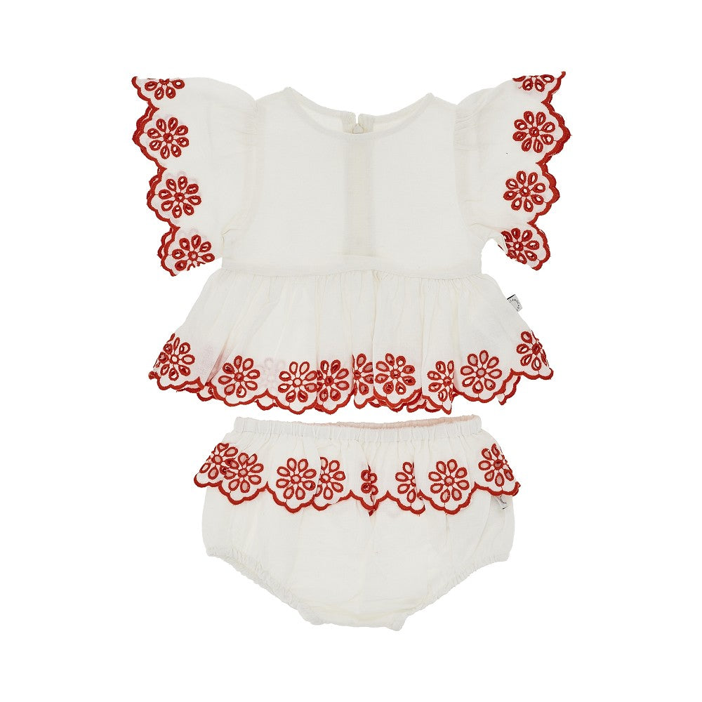Embroidered linen and cotton two-piece set