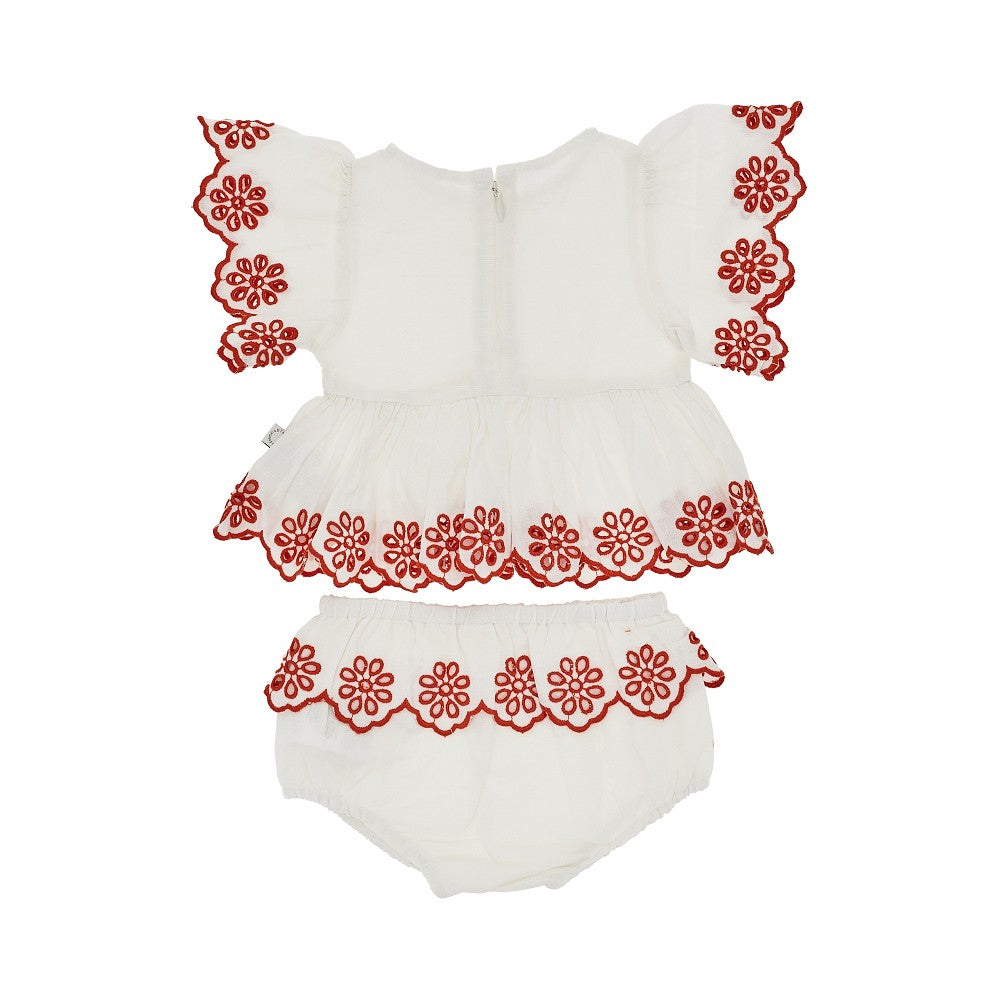 Embroidered linen and cotton two-piece set