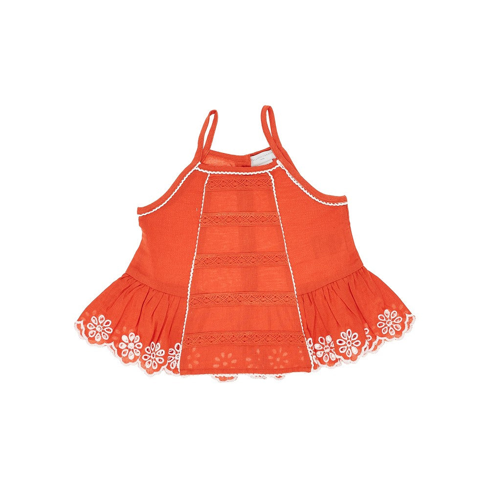 Embroidered linen and cotton top