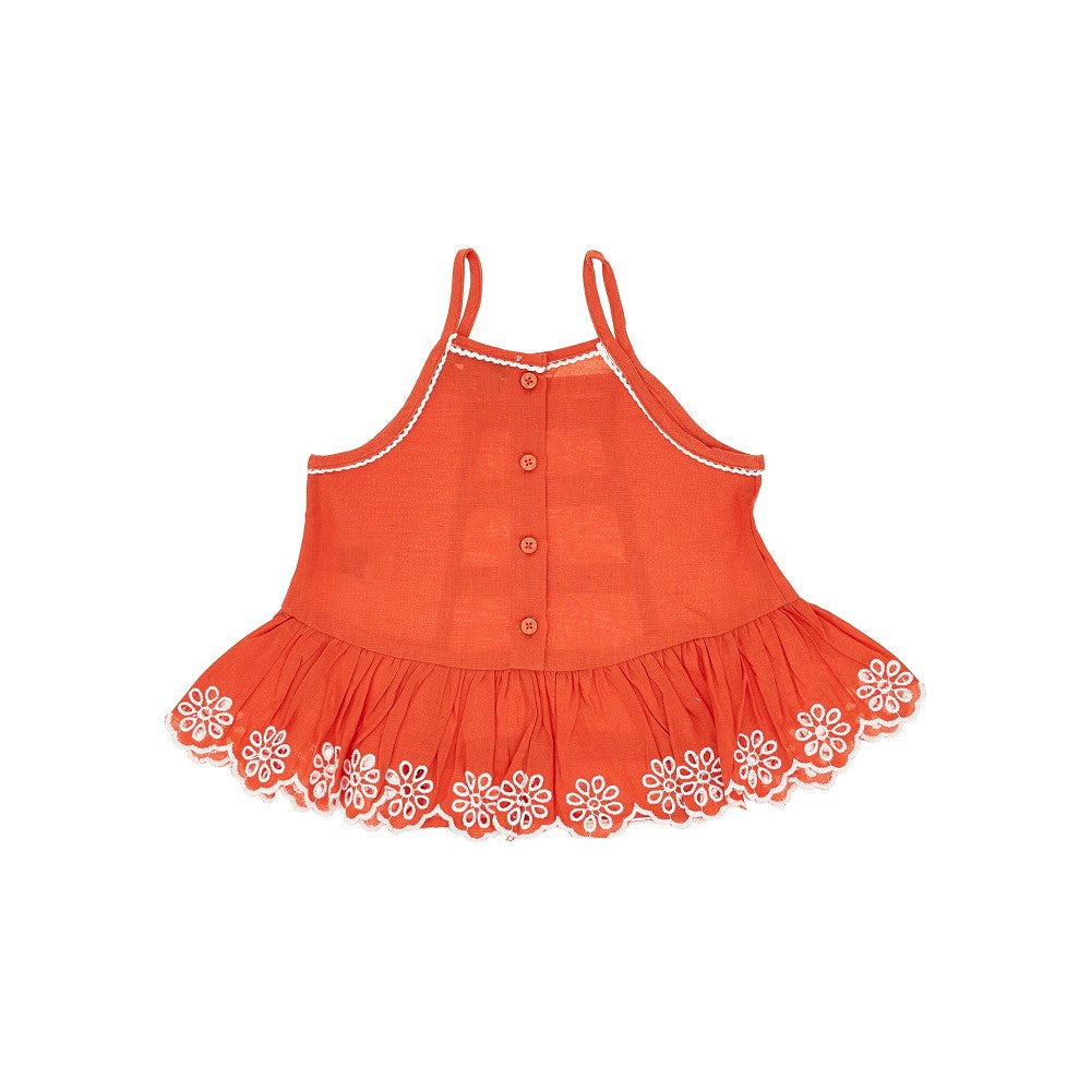 Embroidered linen and cotton top