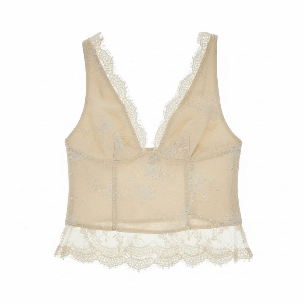 Bonded linen and lace top
