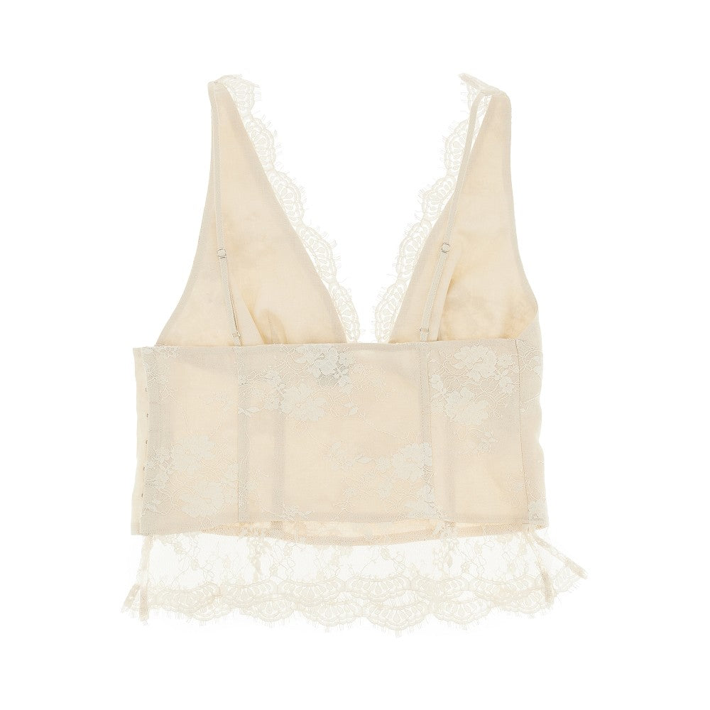 Bonded linen and lace top