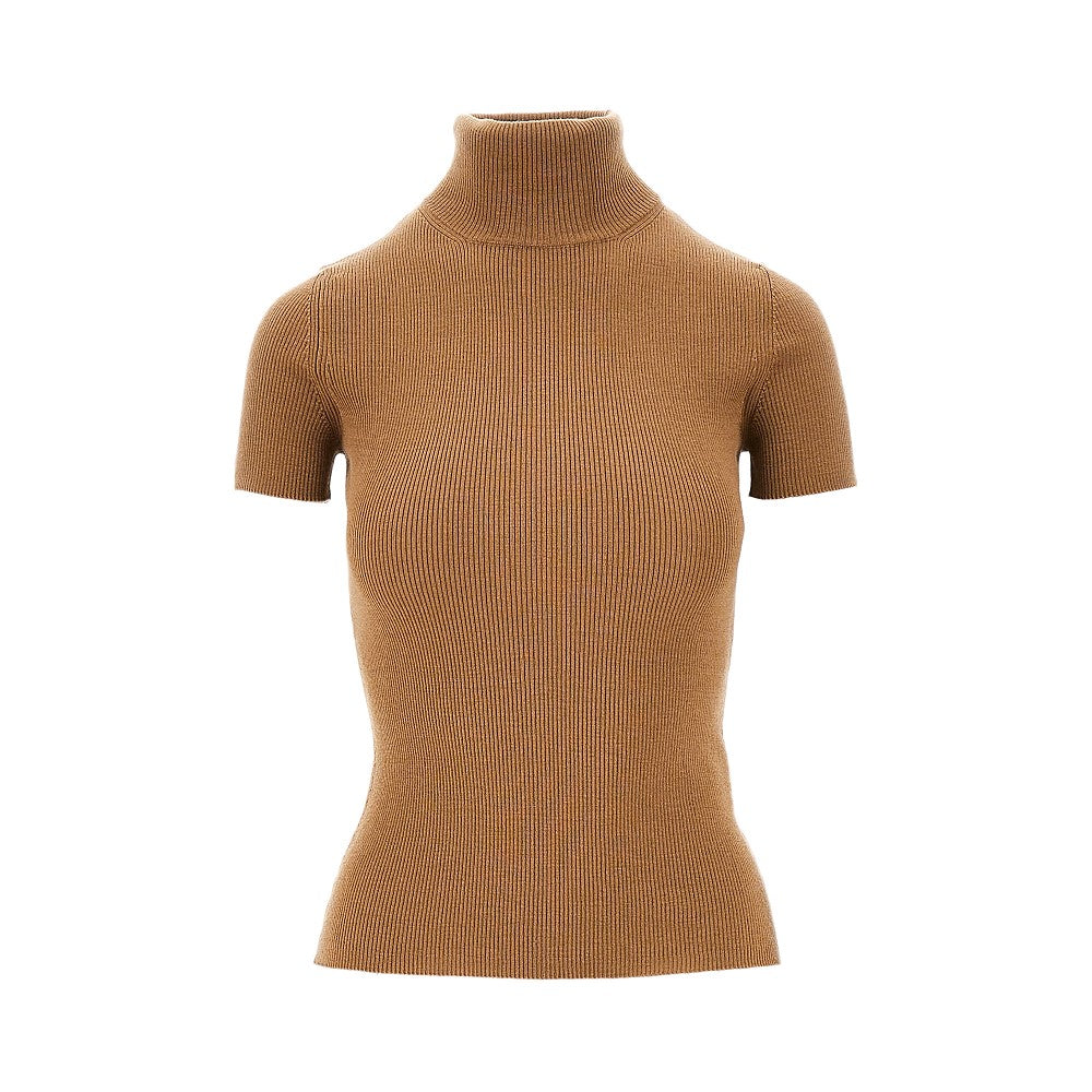 Short-sleeved wool turtleneck top