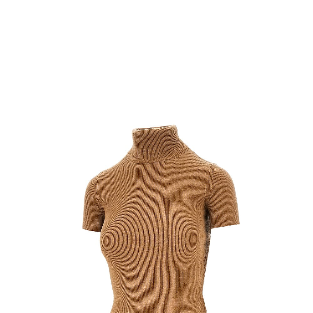Short-sleeved wool turtleneck top