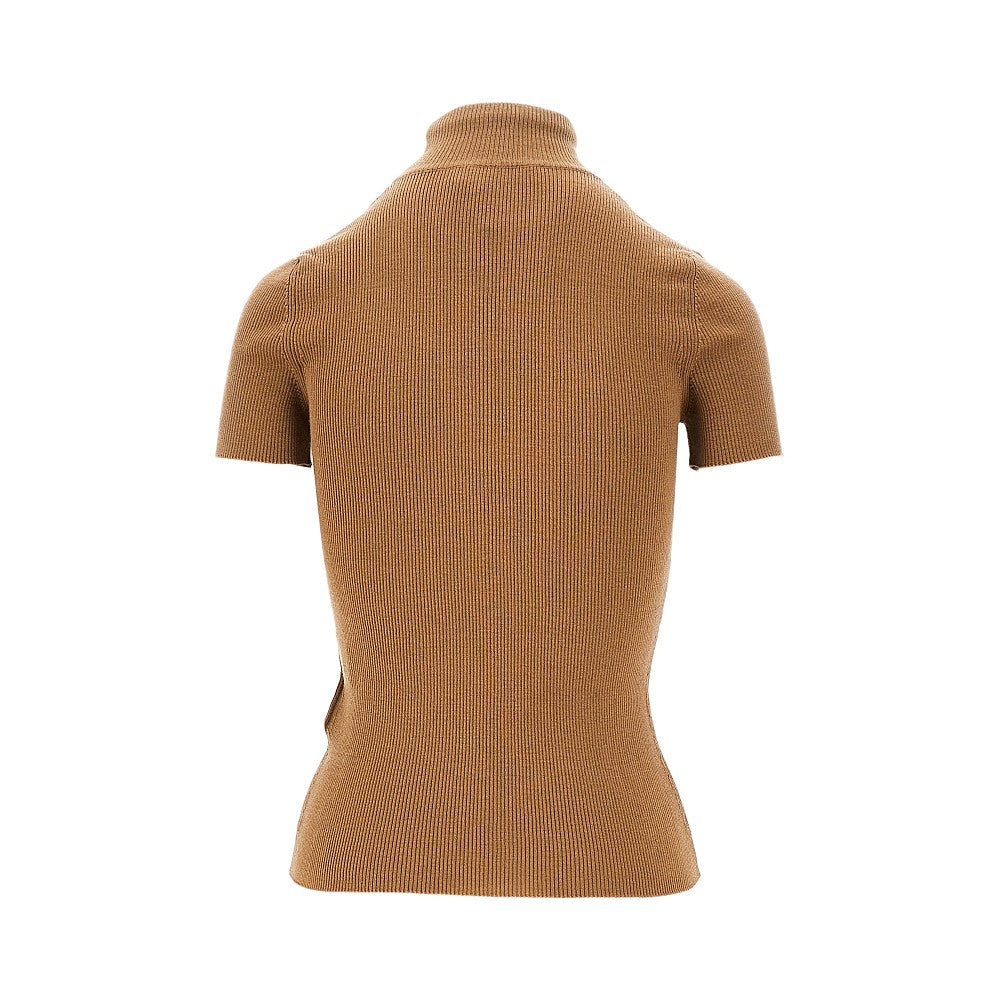 Short-sleeved wool turtleneck top