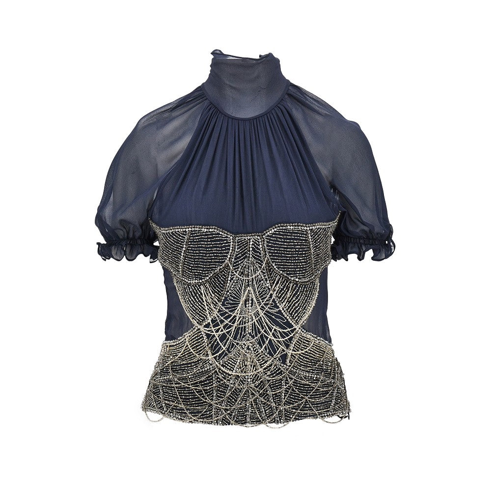 Top in georgette di seta con perline