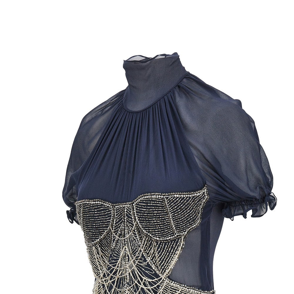 Top in georgette di seta con perline
