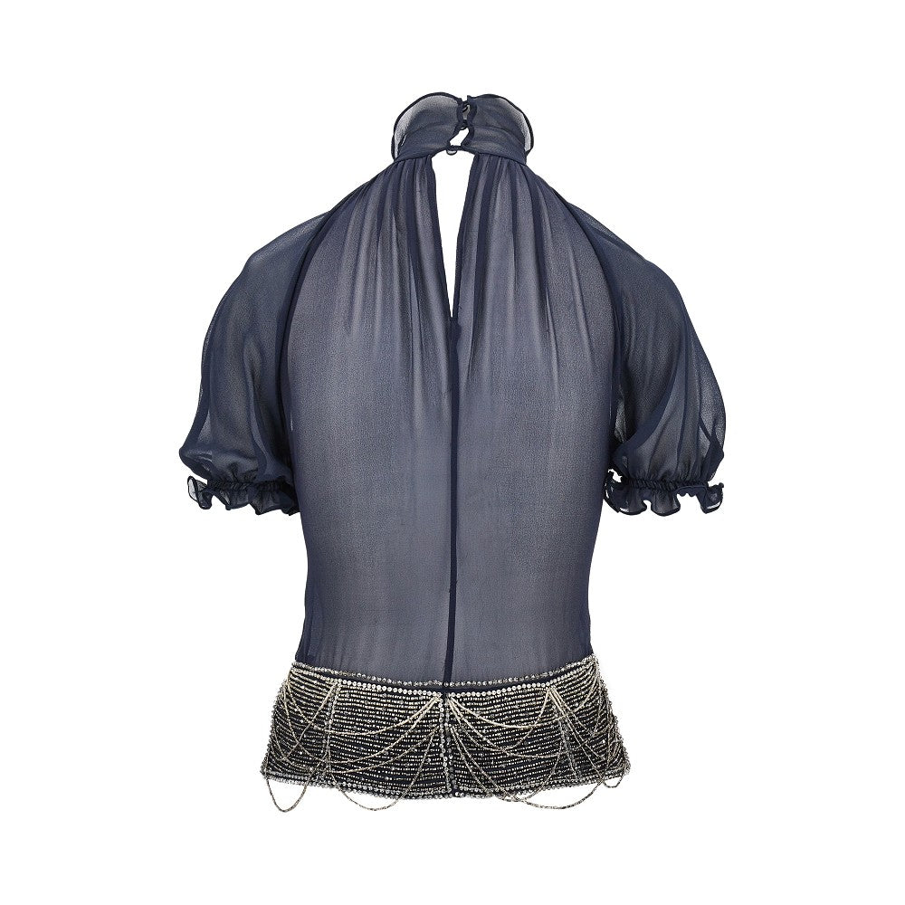 Top in georgette di seta con perline