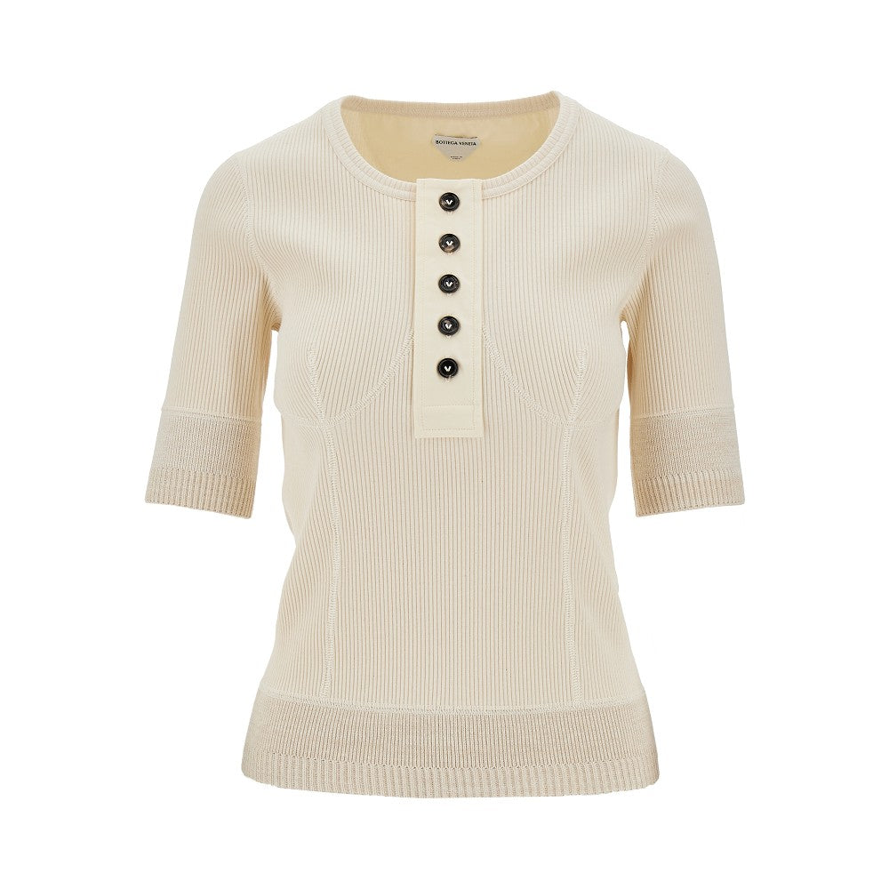 Ribbed jersey top with knitted insert