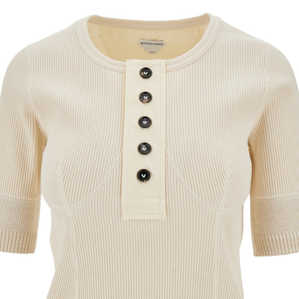 Ribbed jersey top with knitted insert