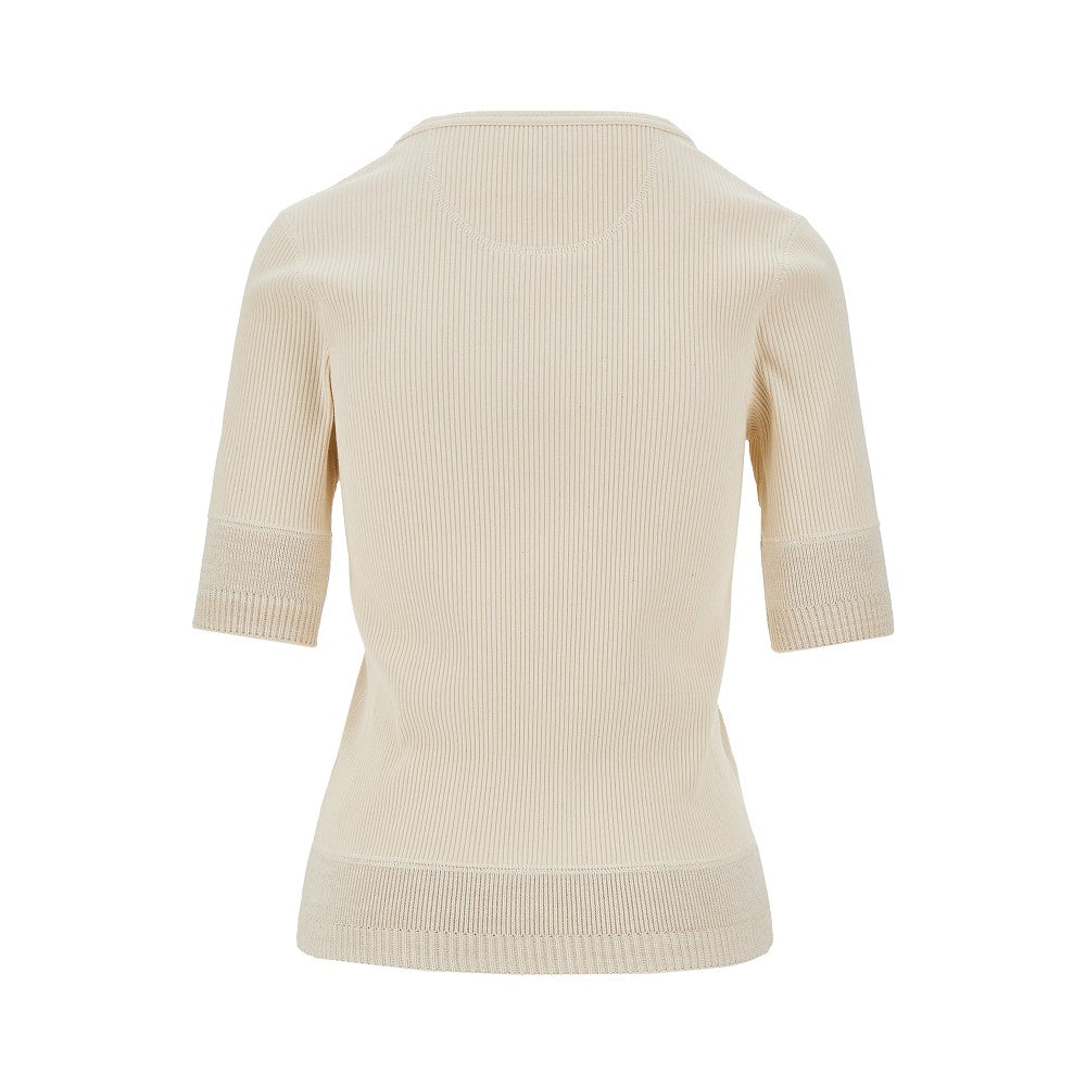 Ribbed jersey top with knitted insert