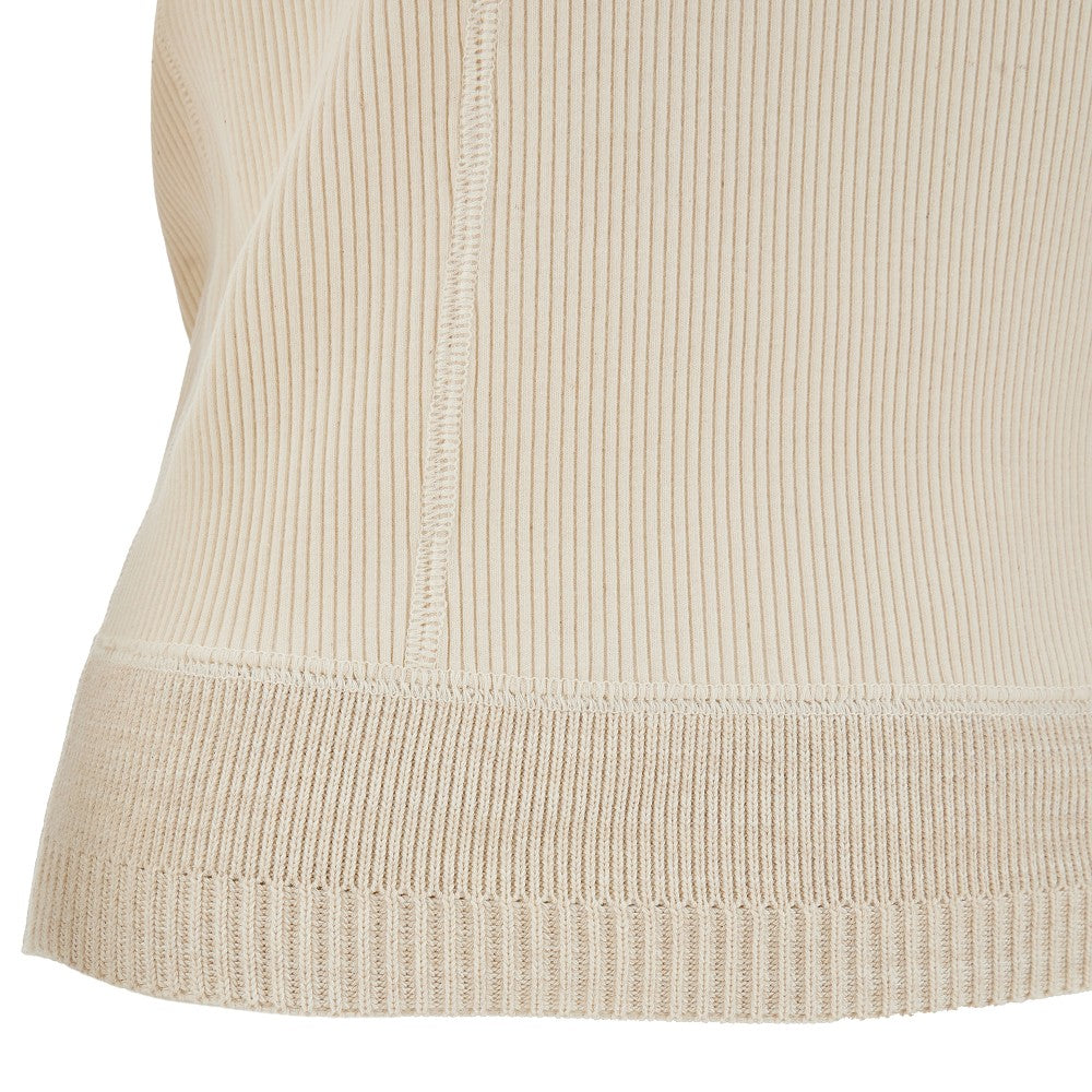 Ribbed jersey top with knitted insert
