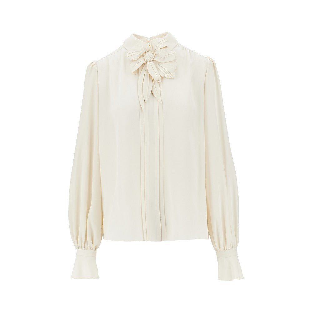Blusa in Crepe de Chine con fiore
