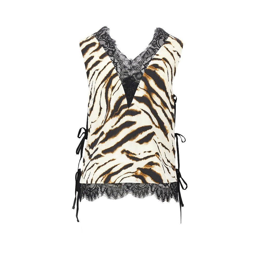 Satin top with zebra-striped print