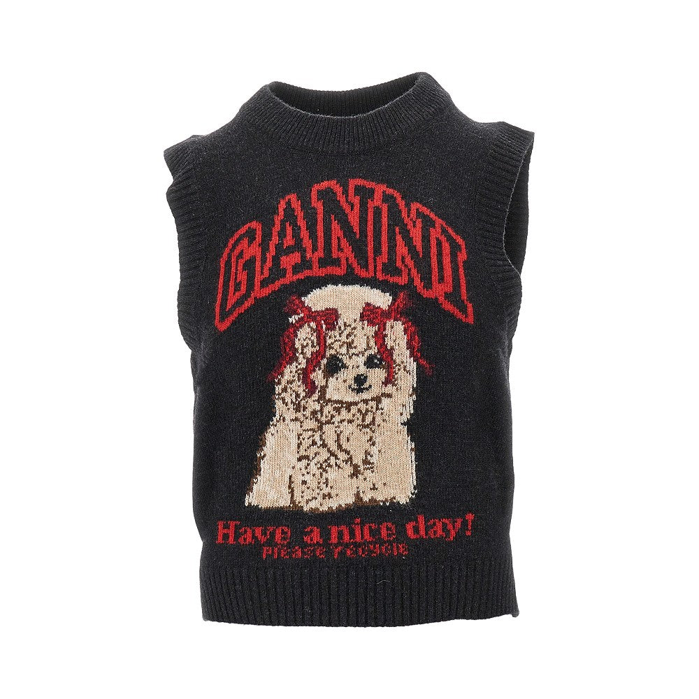 Gilet in misto lana con intarsio Poodle