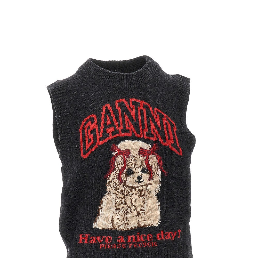 Gilet in misto lana con intarsio Poodle