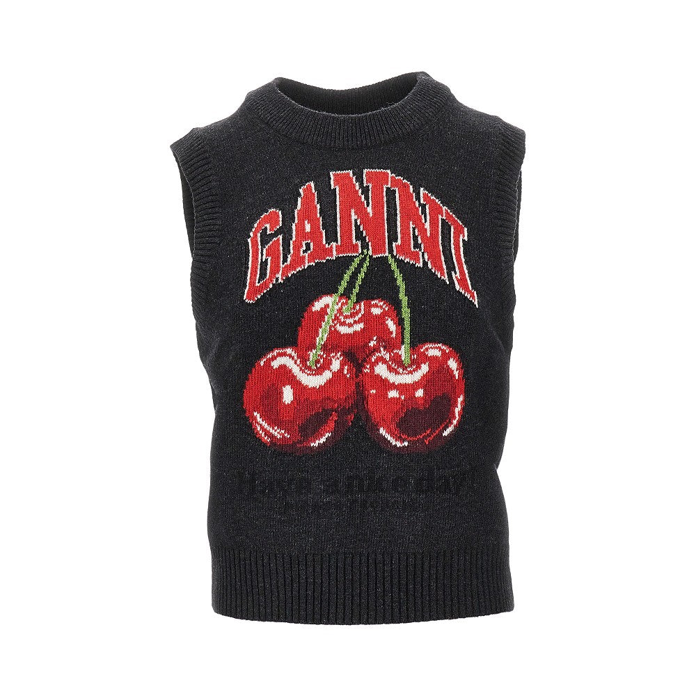 Gilet in misto lana con intarsio ciliegie