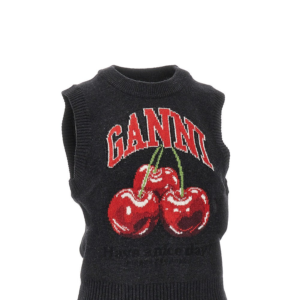 Gilet in misto lana con intarsio ciliegie
