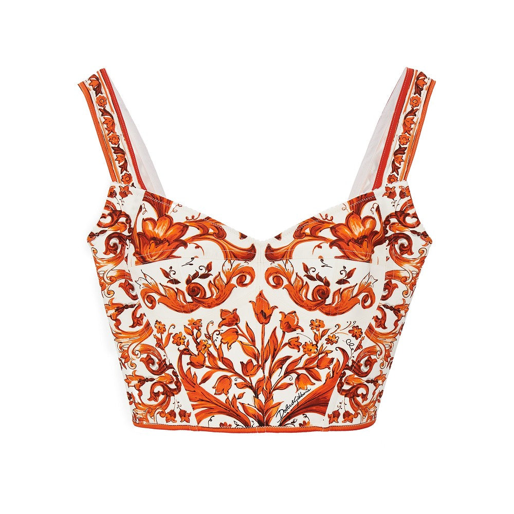 Top in charmeuse con stampa Maiolica