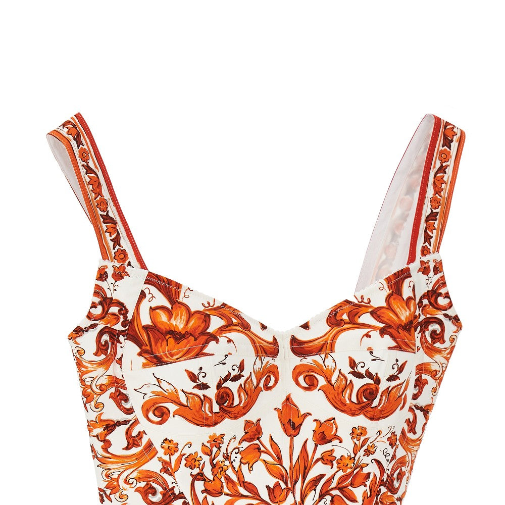 Top in charmeuse con stampa Maiolica