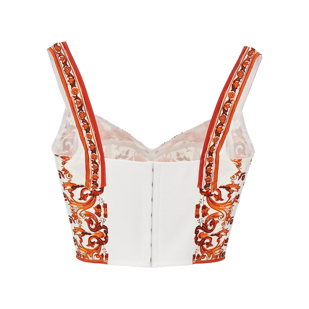 Top in charmeuse con stampa Maiolica