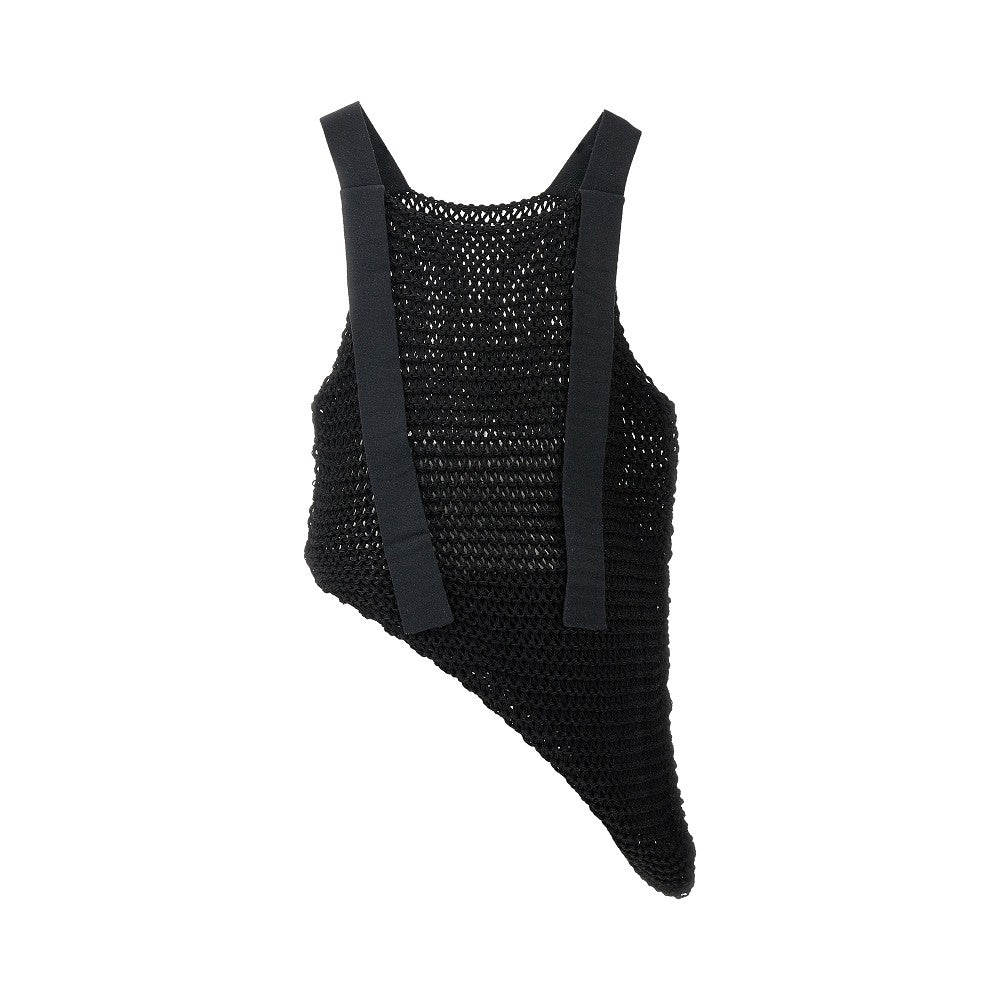 Net knit asymmetrical tank top