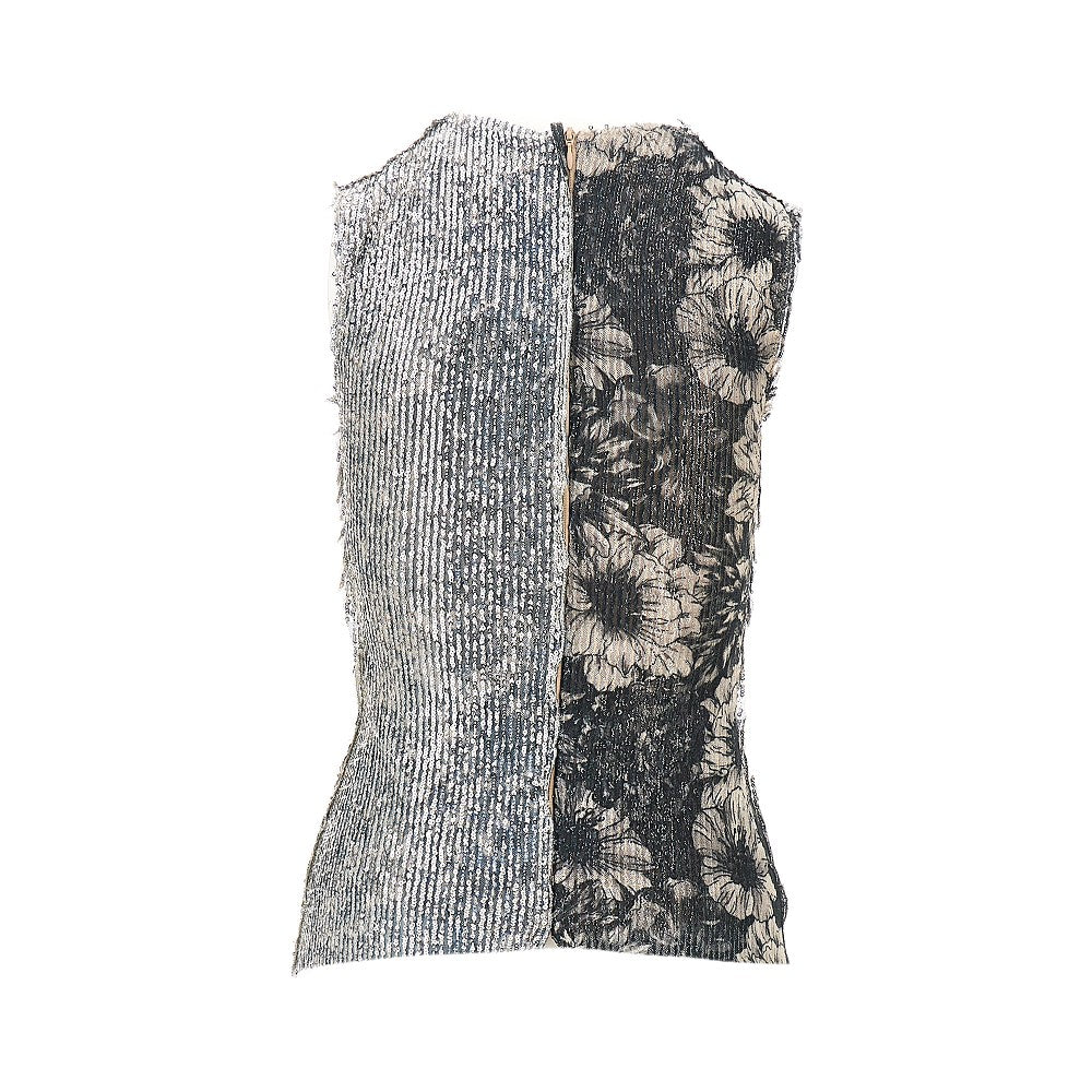 Top patchwork floreale con paillettes