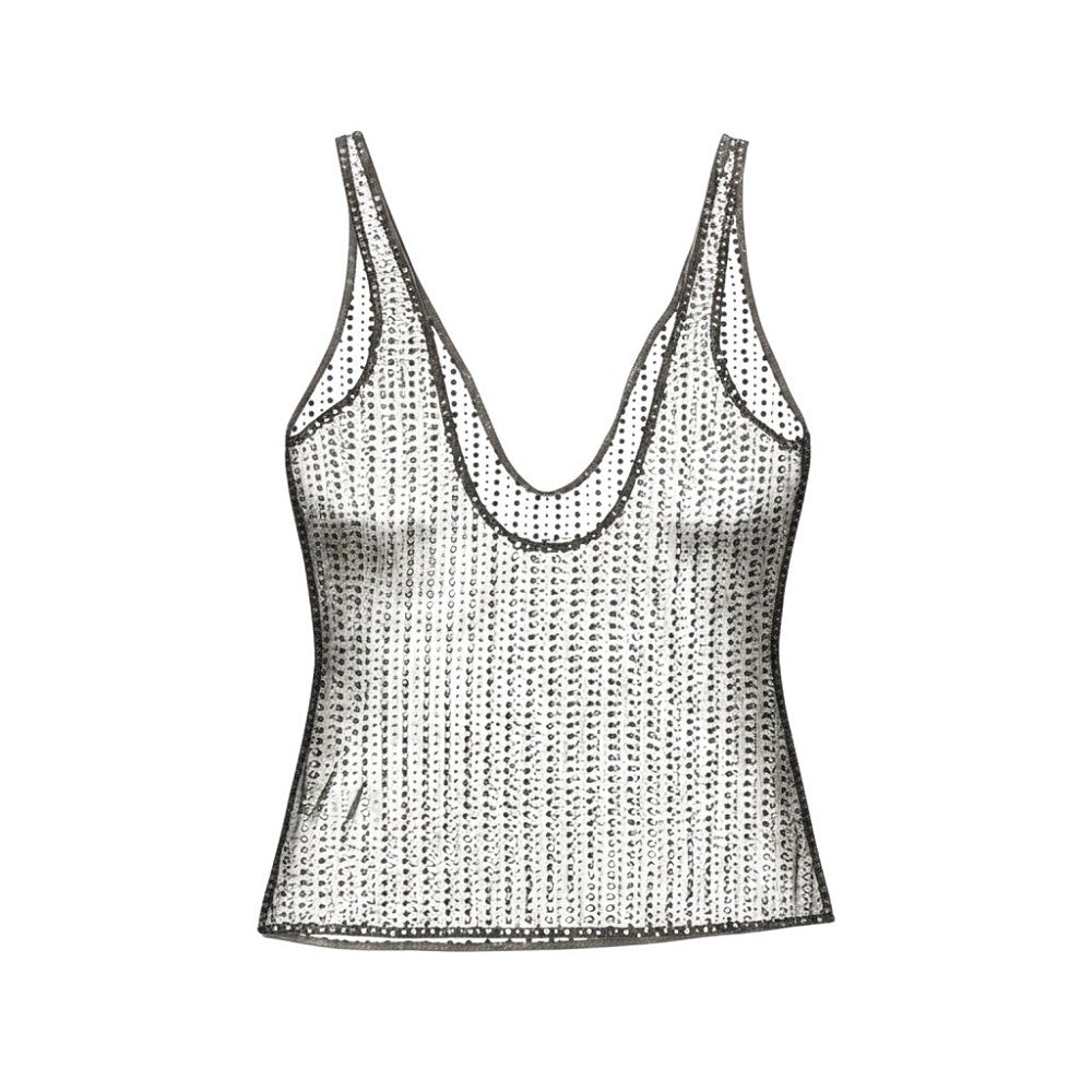 Canotta in mesh con strass