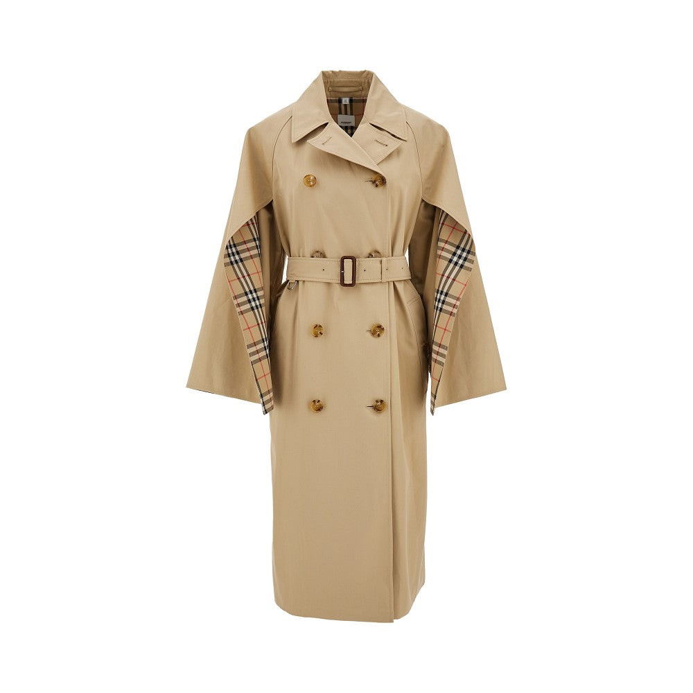 Gabardine coat with cape-effect sleeves