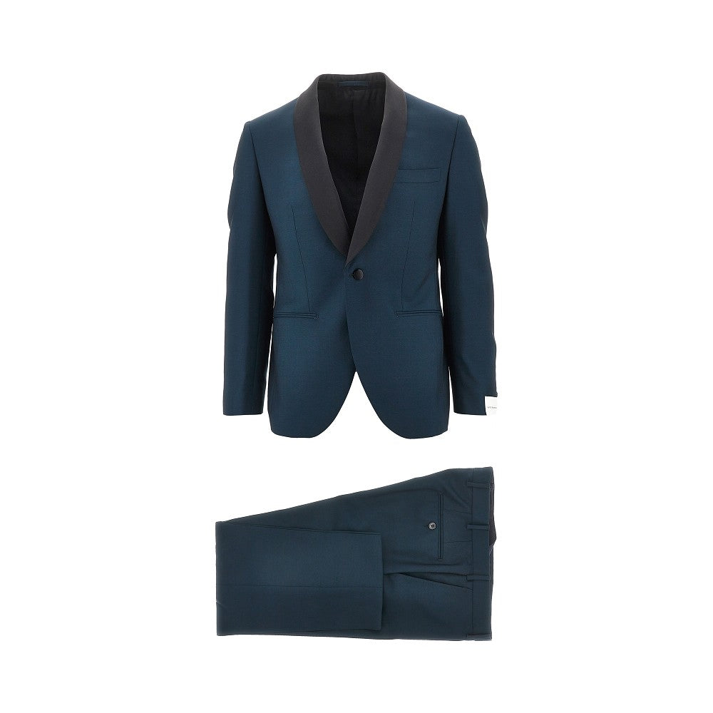 Abito sartoriale in lana con dettagli in raso