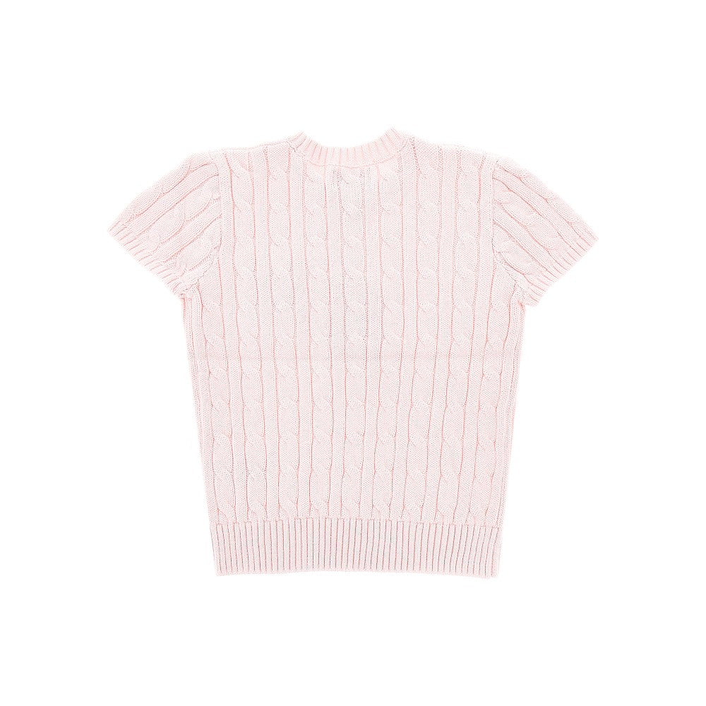 Cable-knit T-shirt with logo embroidery