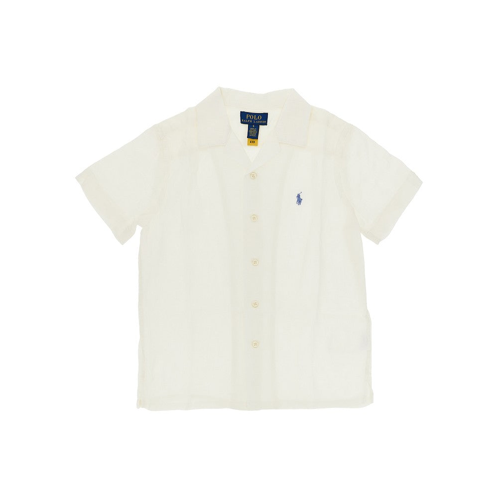 Camicia in lino con logo ricamato