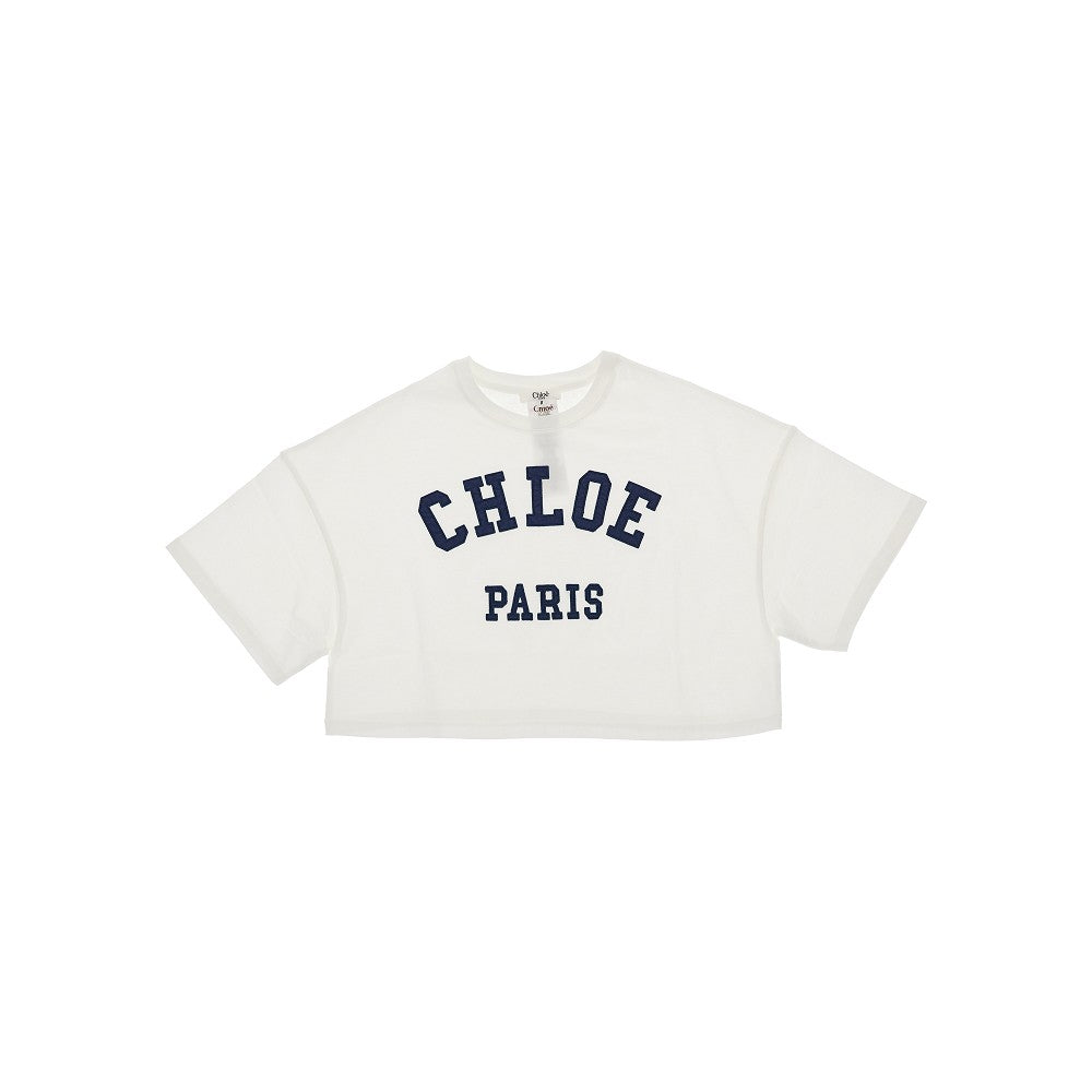 T-shirt cropped con logo