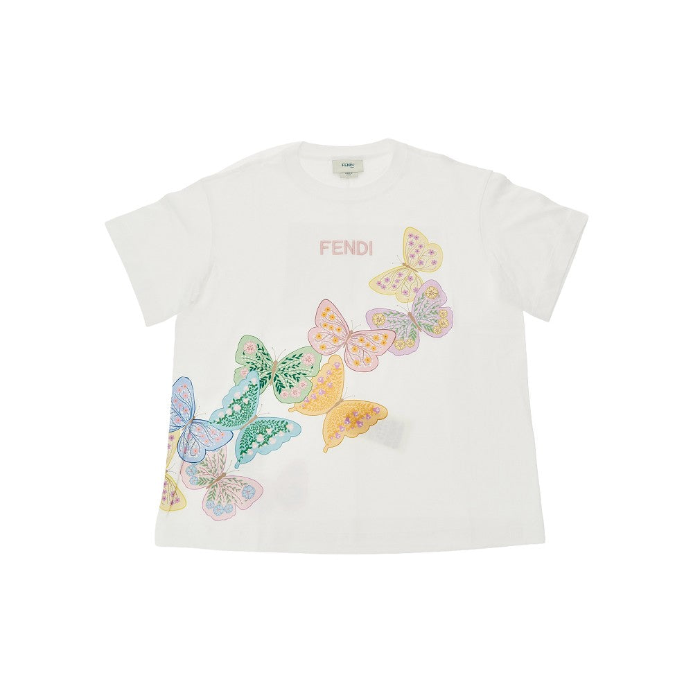 Cotton T-shirt with print and embroidery