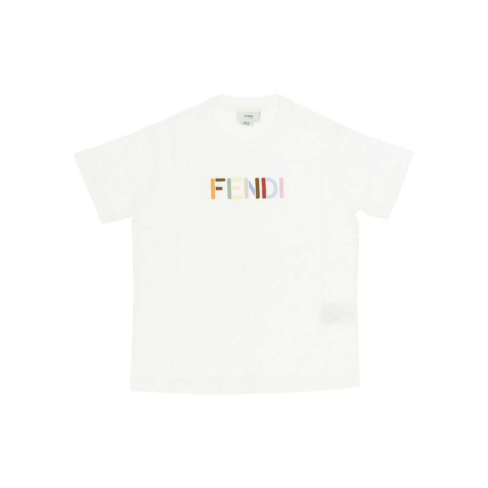 Multicoloured logo embroidery T-shirt