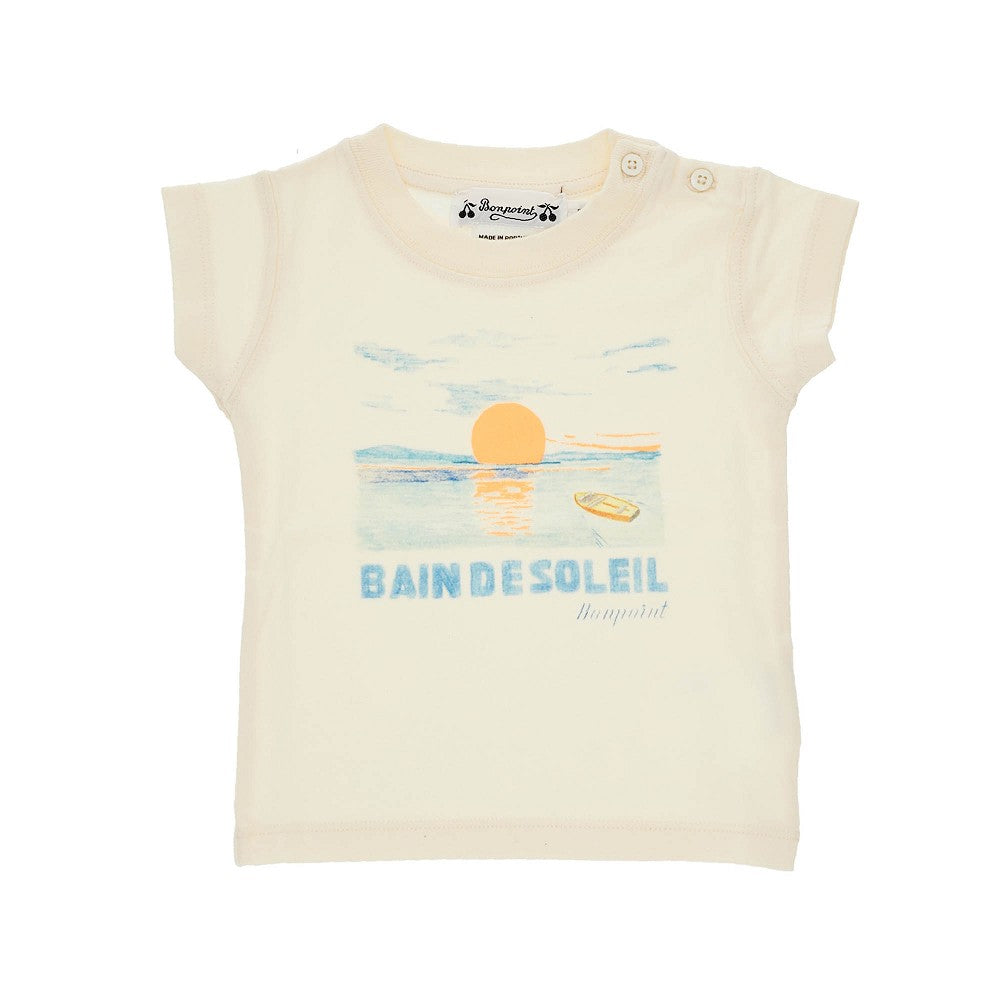Cotton t-shirt with 'Bain de soleil' print