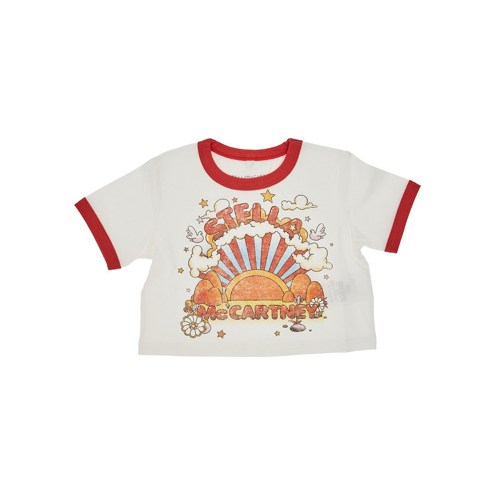 T-shirt cropped con stampa logo grafica