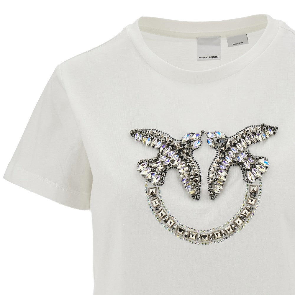 T-shirt con logo Love Birds in cristalli